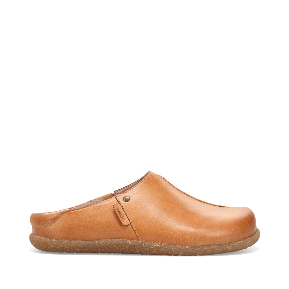 Side (right) view of Taos Upside Leather Slip On Clog for women.