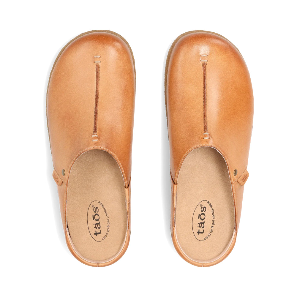 Top-down view of Taos Upside Leather Slip On Clog for women.