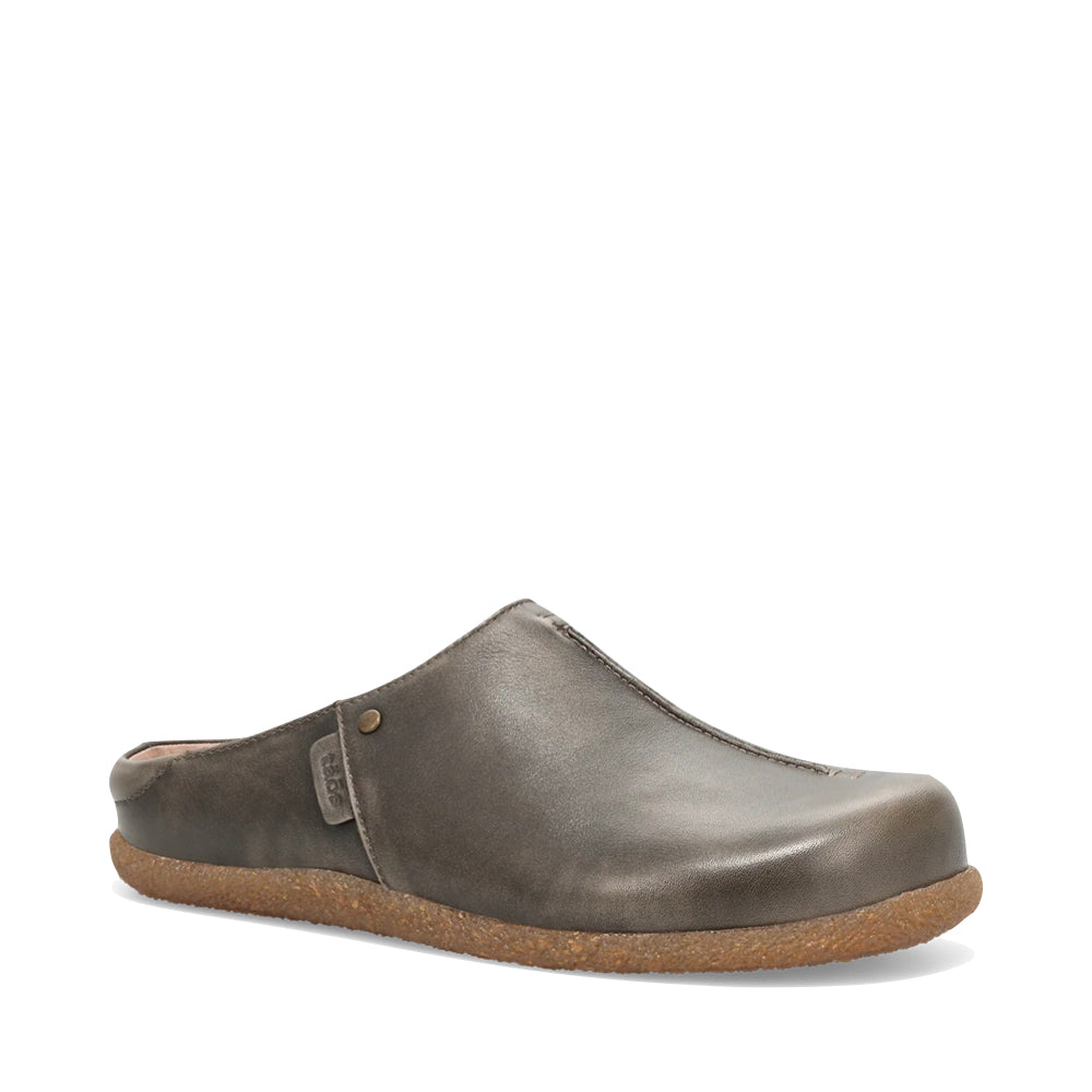 Toe view of Taos Upside Leather Slip On Clog for women.