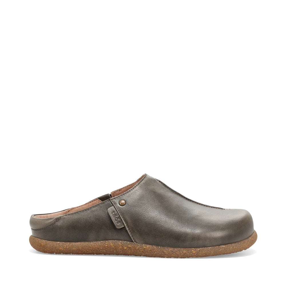 Side (right) view of Taos Upside Leather Slip On Clog for women.