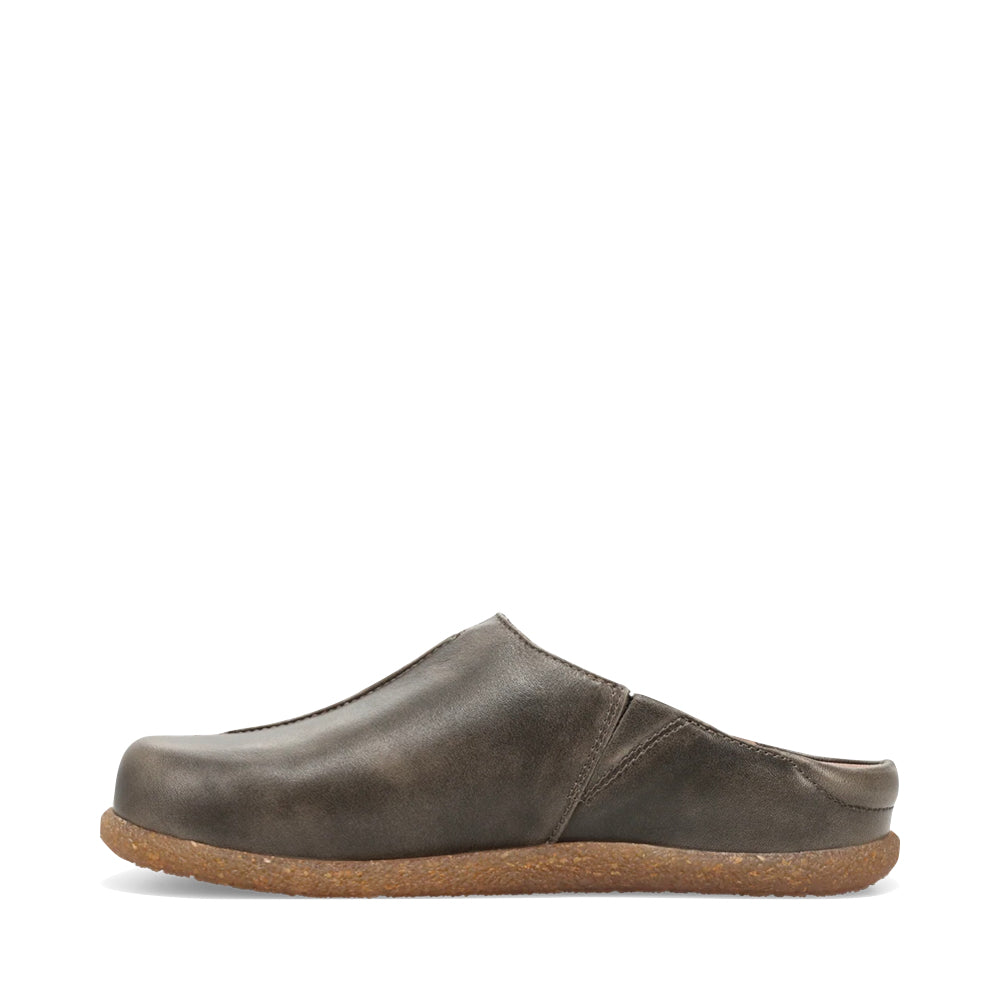 Side (left) view of Taos Upside Leather Slip On Clog for women.