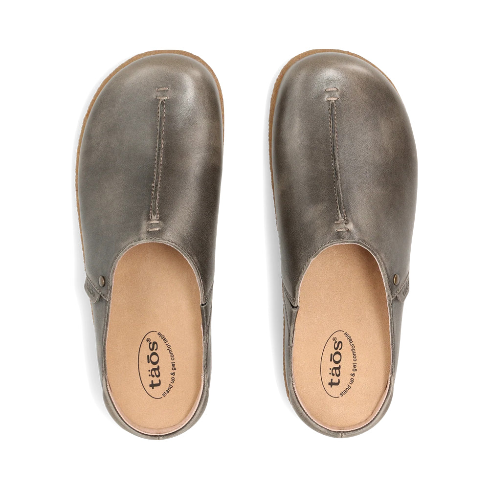Top-down view of Taos Upside Leather Slip On Clog for women.