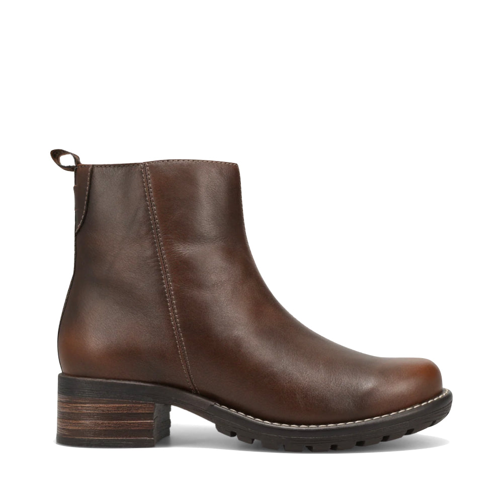 Side (right) view of Taos Uptown Heeled Side Zip Ankle Boot for women.