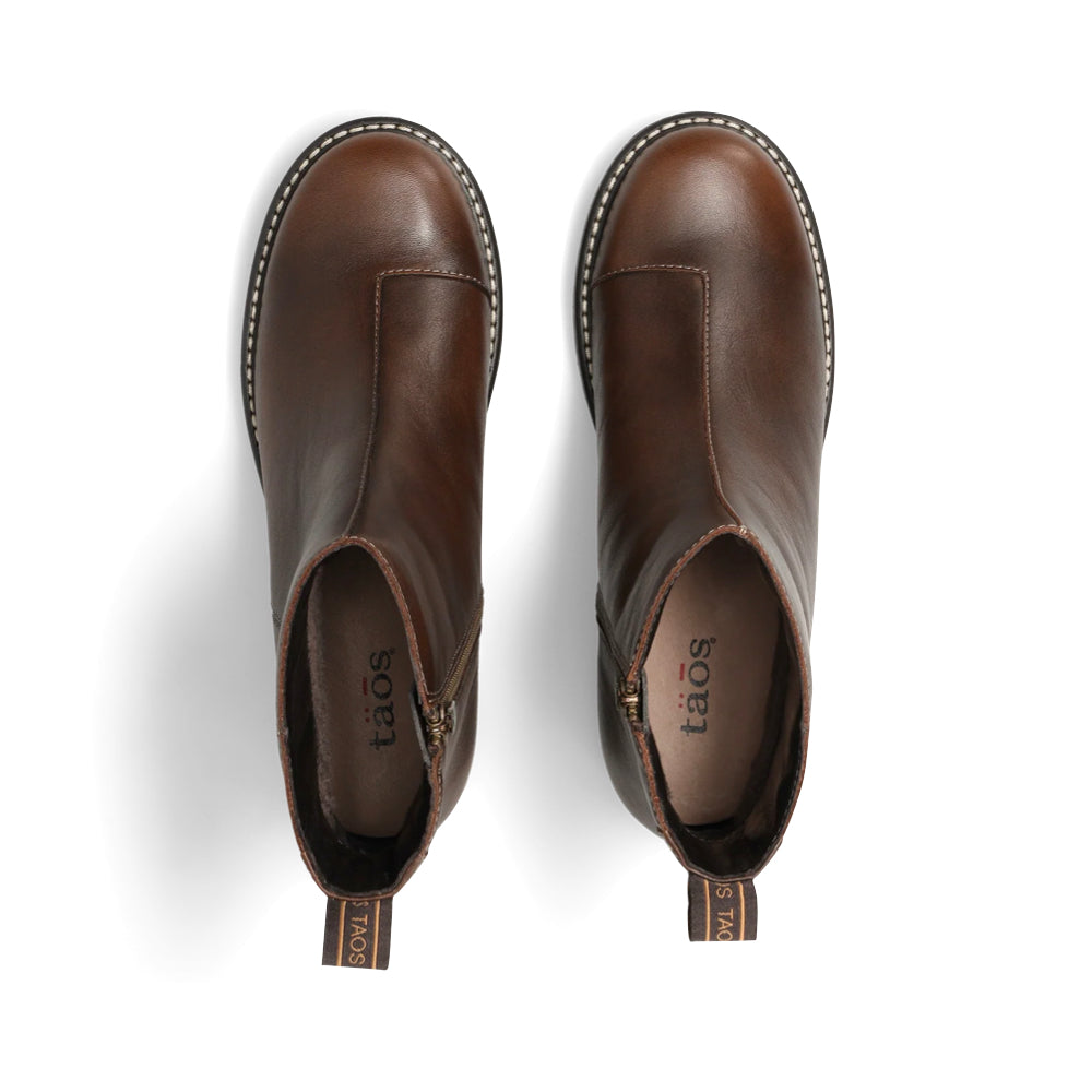 Top-down view of Taos Uptown Heeled Side Zip Ankle Boot for women.