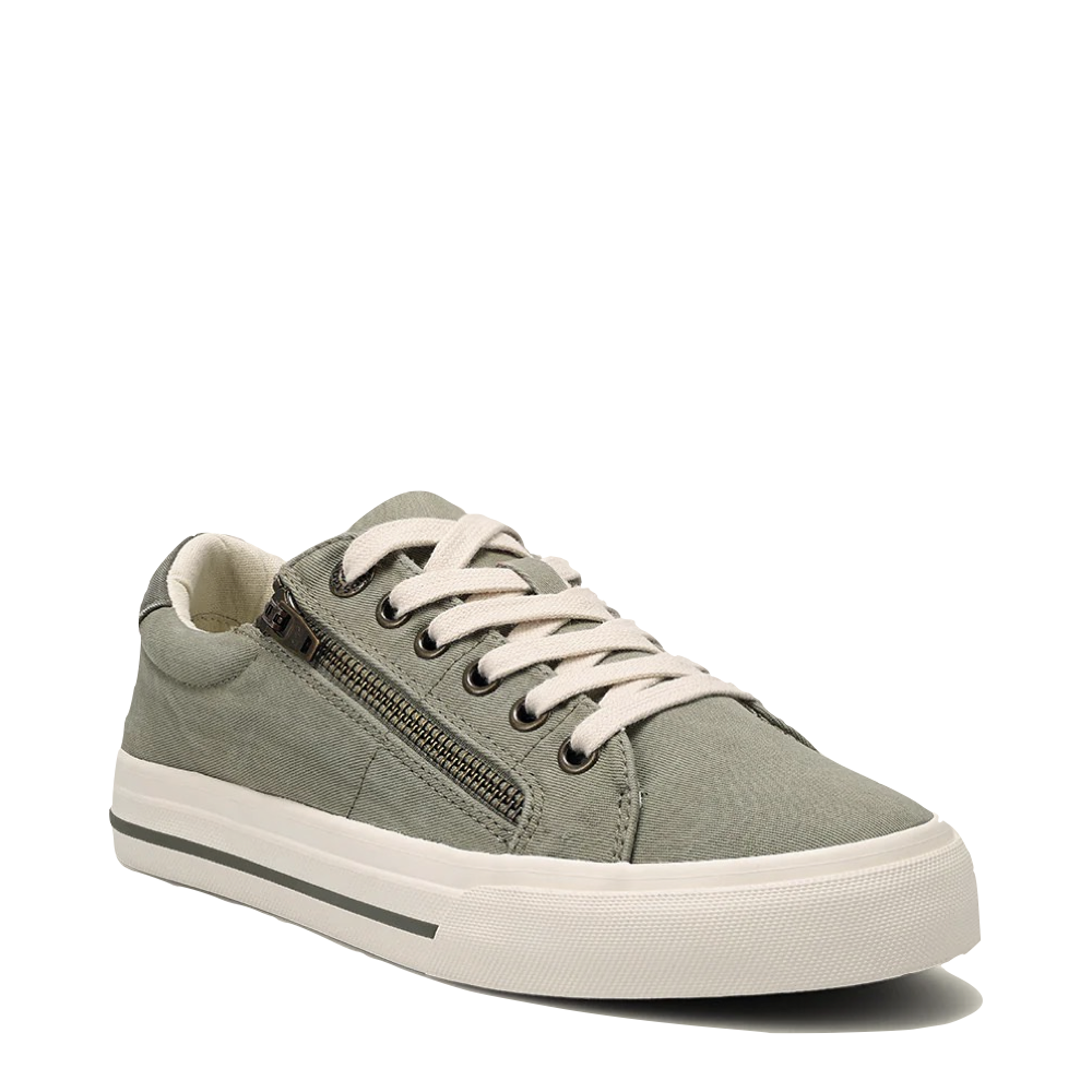 Taos Women's Z Soul Side Zip Canvas Lace Sneaker in Sage/Olive Distressed