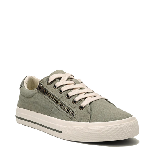 Mudguard and Toe view of Taos Z Soul Side Zip Canvas Lace Sneaker for women.