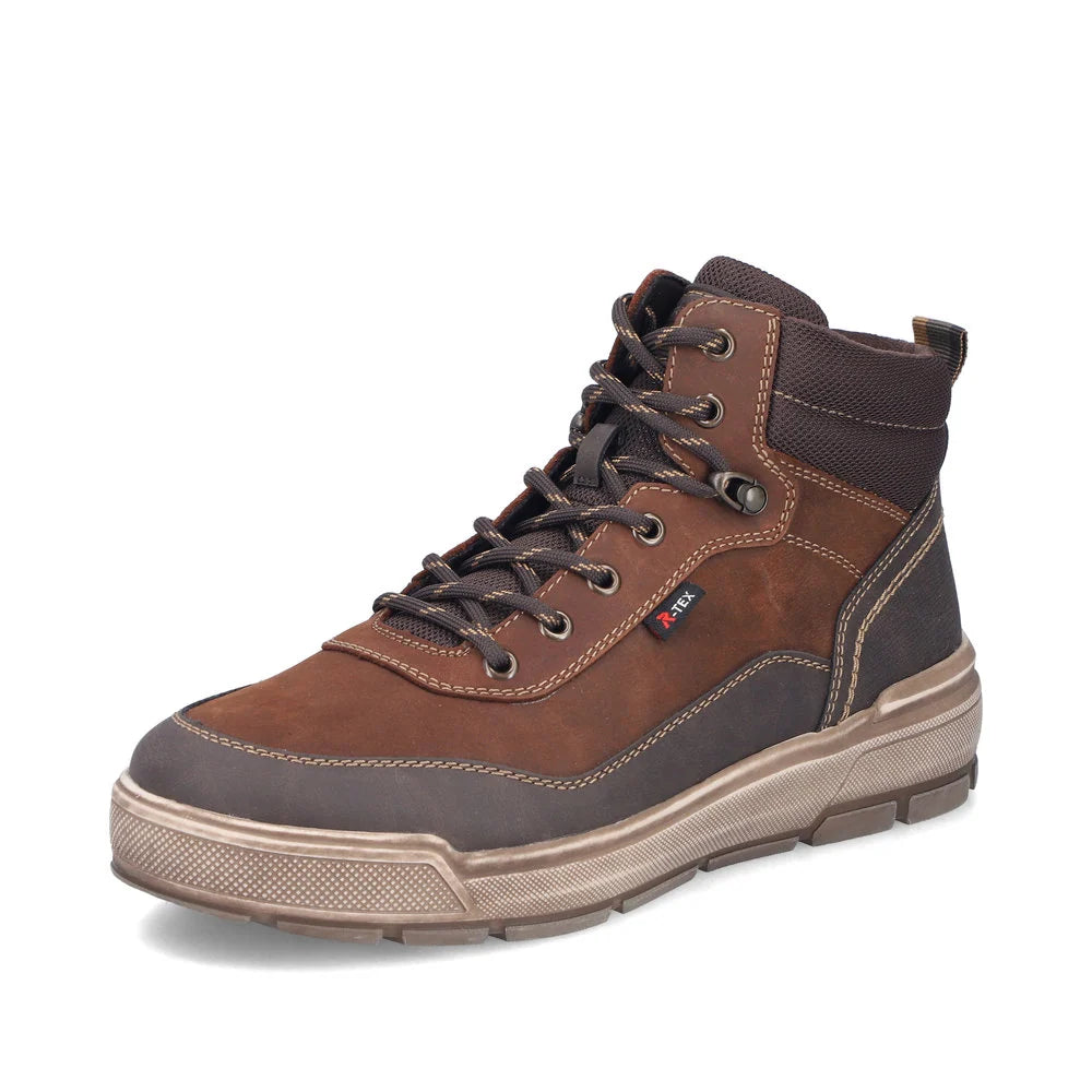 Rieker Men's Gianluca 10 Waterproof Side Zip Lace Boot in Brown Moro/Noce/Schoko