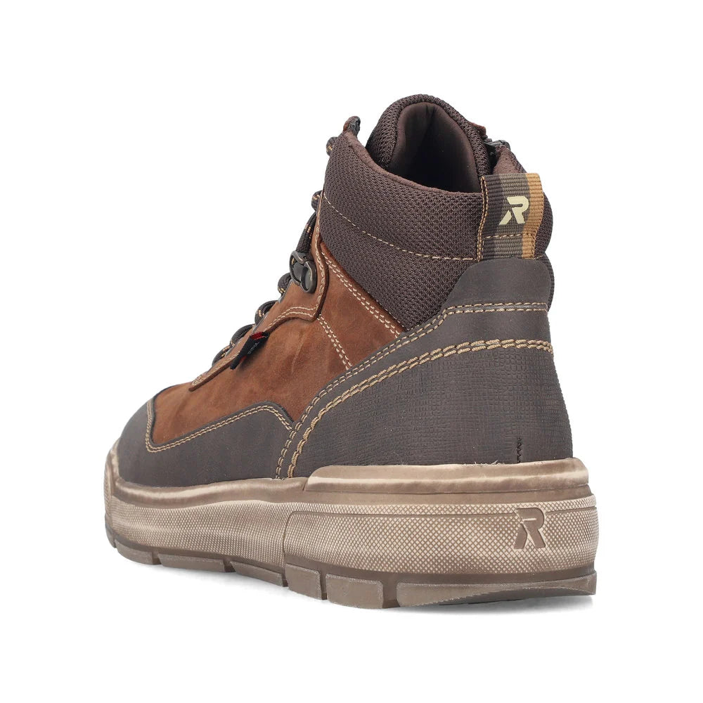 Rieker Men's Gianluca 10 Waterproof Side Zip Lace Boot in Brown Moro/Noce/Schoko