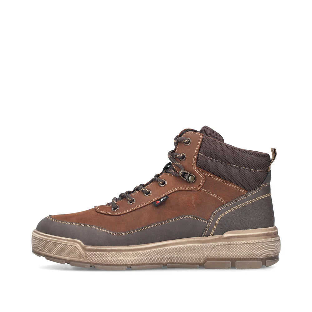 Rieker Men's Gianluca 10 Waterproof Side Zip Lace Boot in Brown Moro/Noce/Schoko
