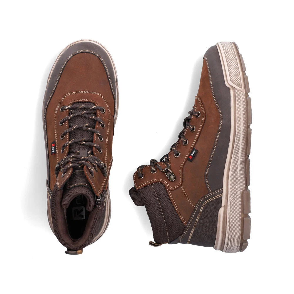 Rieker Men's Gianluca 10 Waterproof Side Zip Lace Boot in Brown Moro/Noce/Schoko