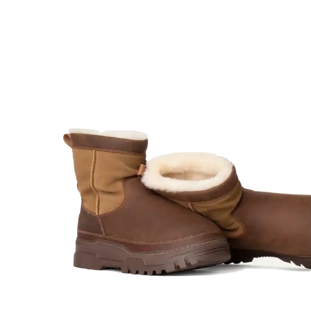 Side (right) and top-down view of Ugg Heritage Pull On Trail Gazer Waterproof Boot for men.