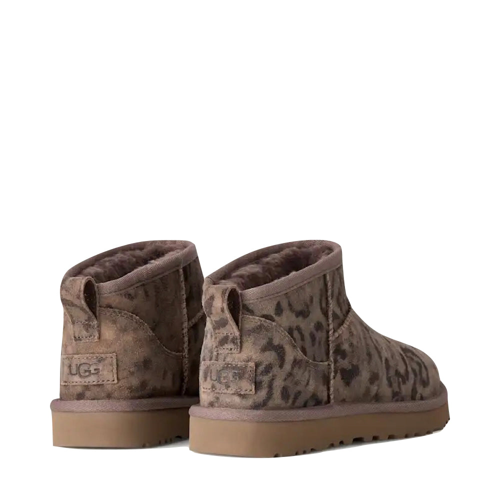 Heel view of Ugg Classic Ultra Mini Spotted Boot for women.
