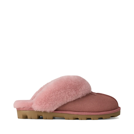 Side (right) view of Ugg Coquette Sheepskin Slide Slipper for women.