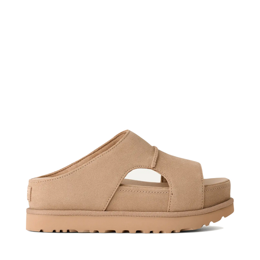Side (right) view of Ugg Goldenstar Hi Cutout Slide Sandal for women.