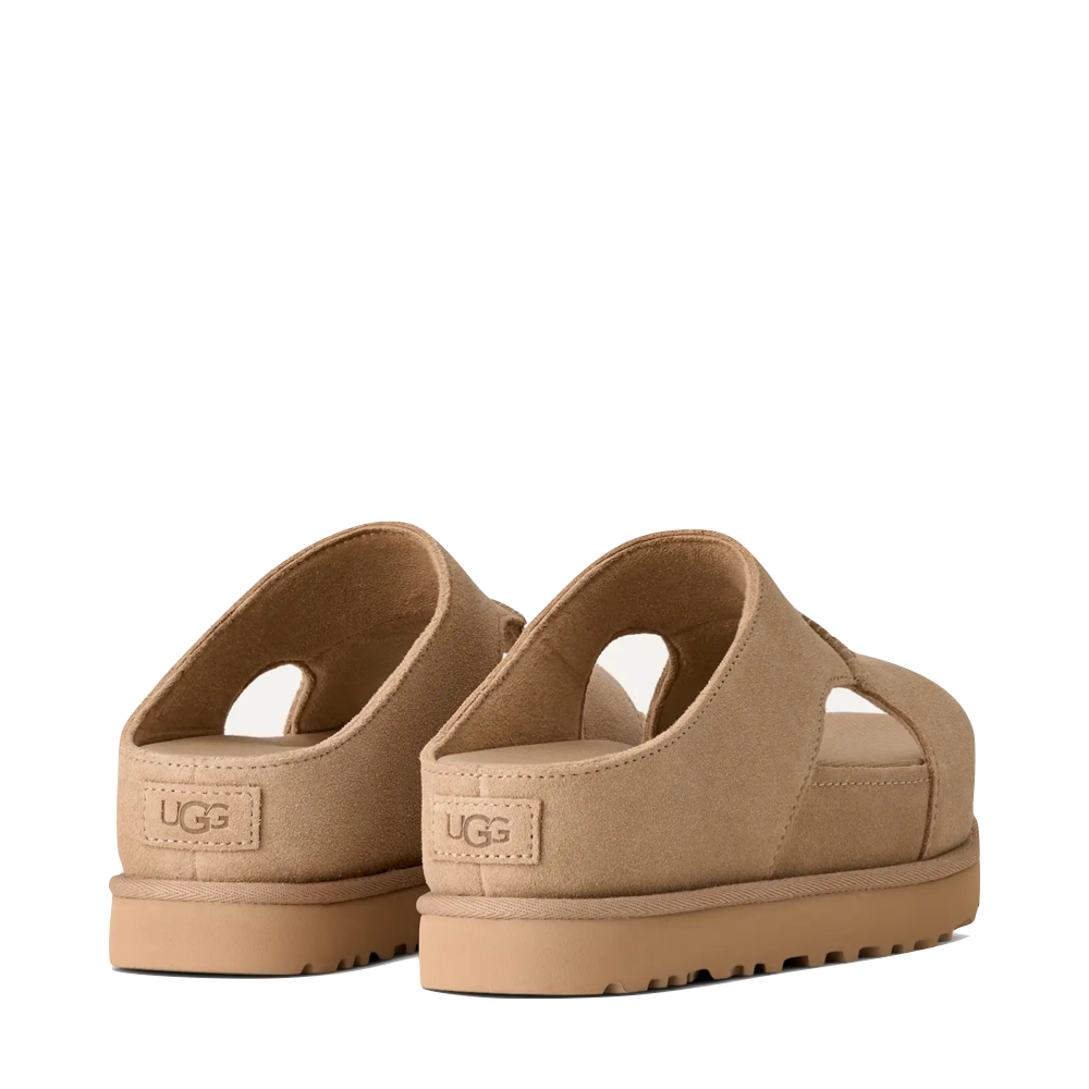 Heel view of Ugg Goldenstar Hi Cutout Slide Sandal for women.