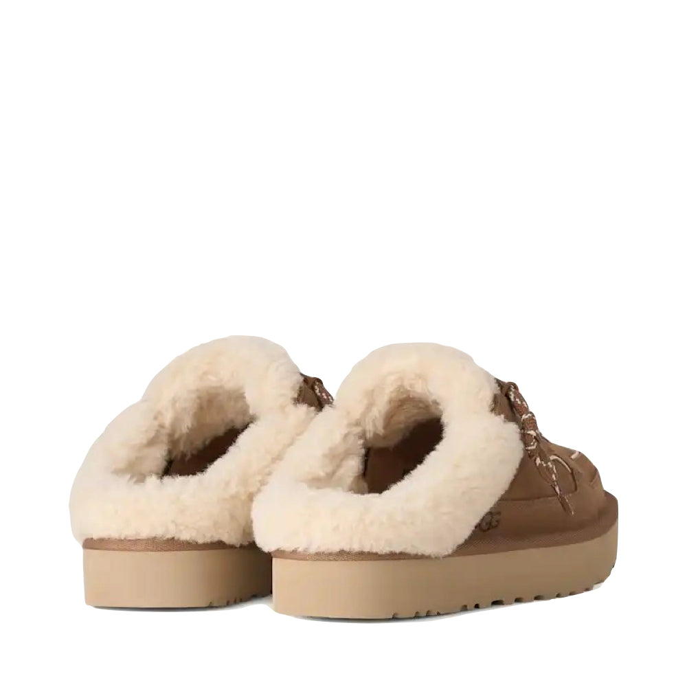 Heel view of Ugg Lowmel Mule Slip-On Tie for women.