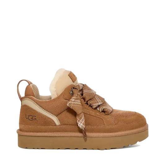 Side (right) view of Ugg Lowmel Sheepskin Lace Boot for women.