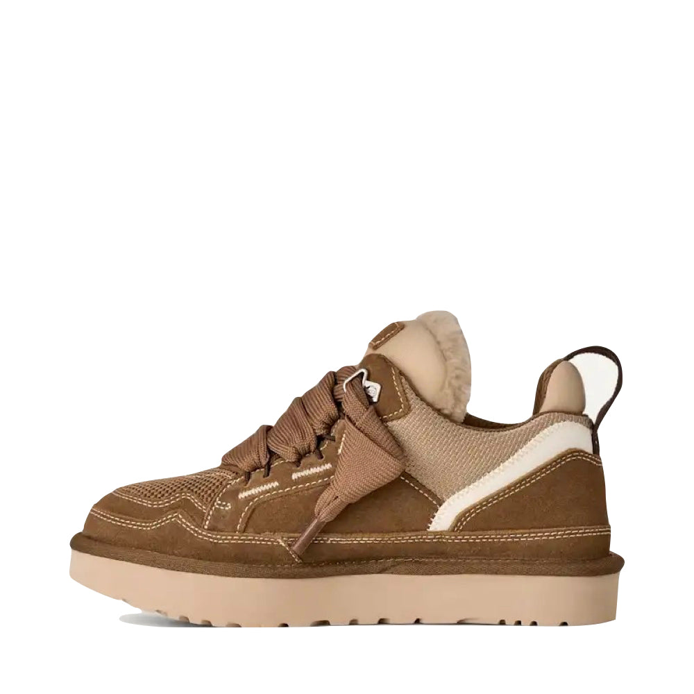 Side (left) view of Ugg Lowmel Tie Bootie for women.