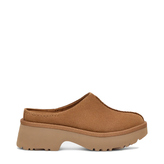 Side (right) view of Ugg New Heights Heeled Clog for women. 