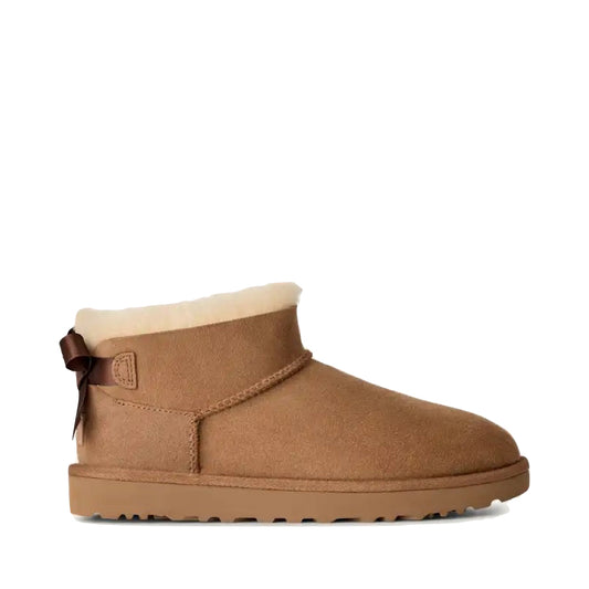 Side (right) view of Ugg Ultra Mini Bailey Bow Boot for women.