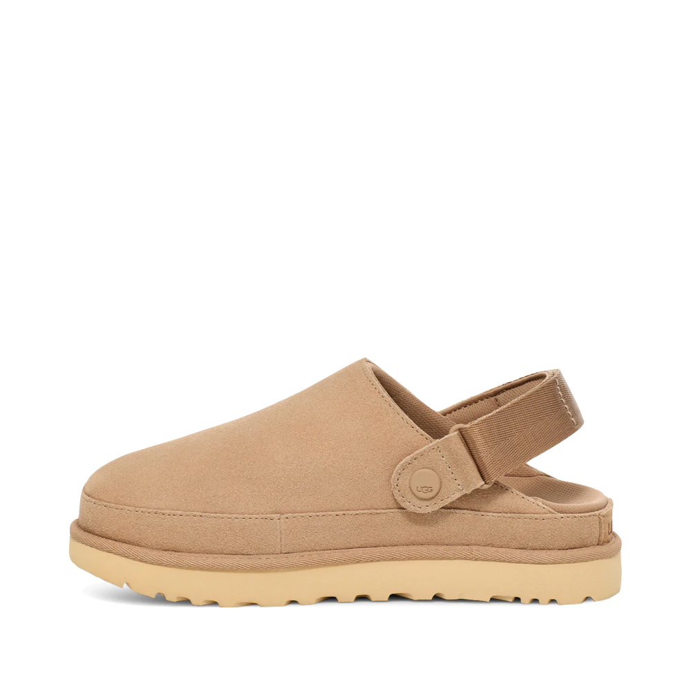 Side (left) view of Ugg Goldenstar Platform Clog for women.