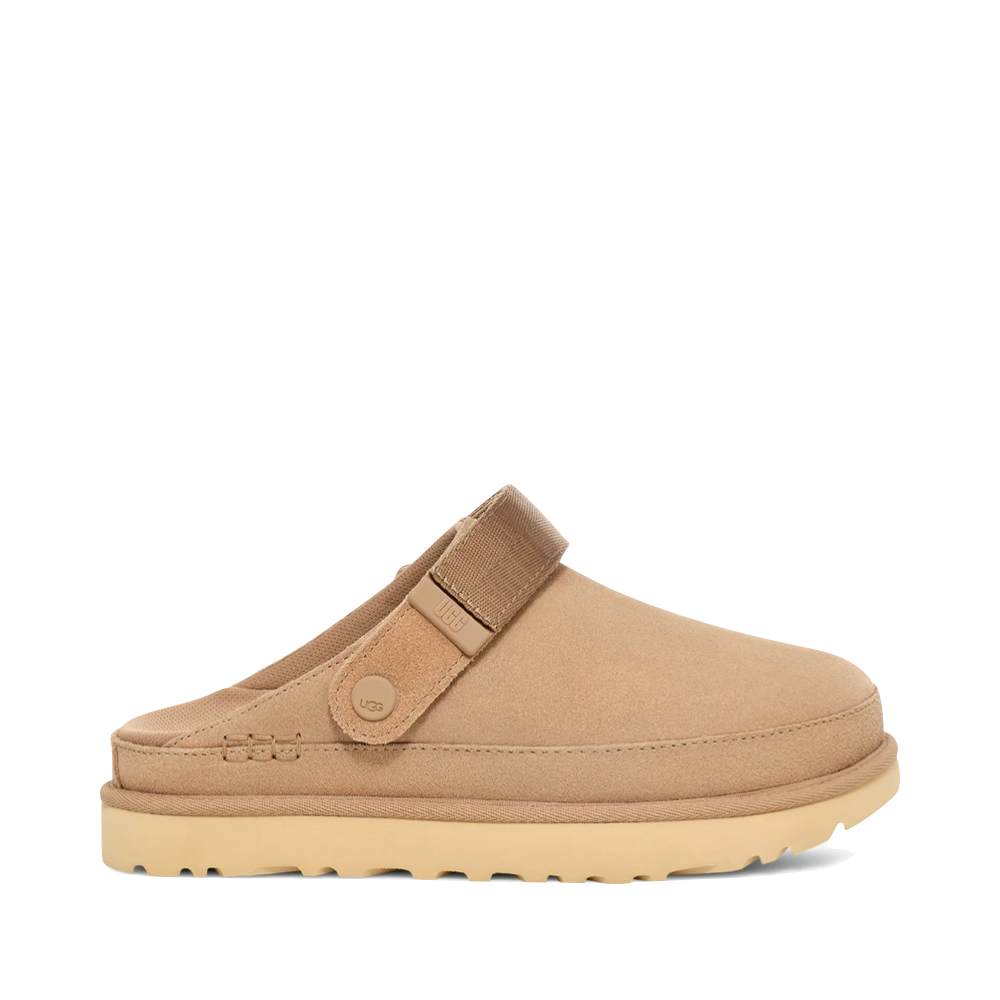 Side (right) view of Ugg Goldenstar Platform Clog for women.