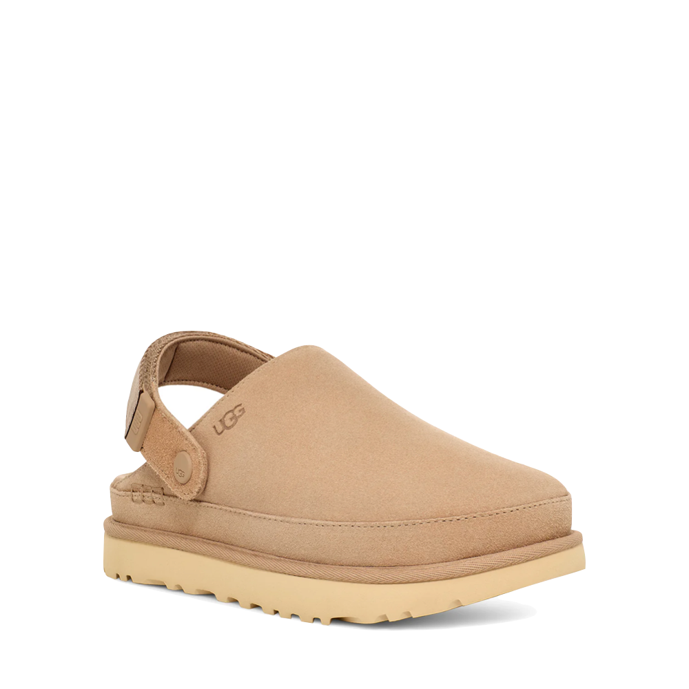 Mudguard and Toe view of Ugg Goldenstar Platform Clog for women.