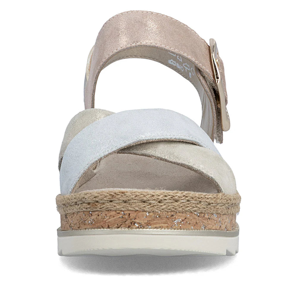 Rieker Women's Regina 51 Cross Strap Wedge Sandal in Nude Multi