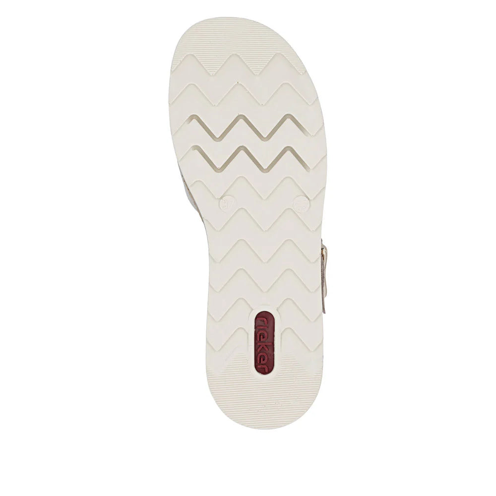 Rieker Women's Regina 51 Cross Strap Wedge Sandal in Nude Multi