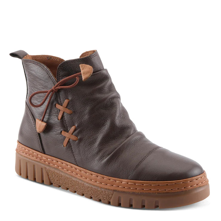 Spring Step Women's VanDis Low Leather Zip Boot in Dark Brown