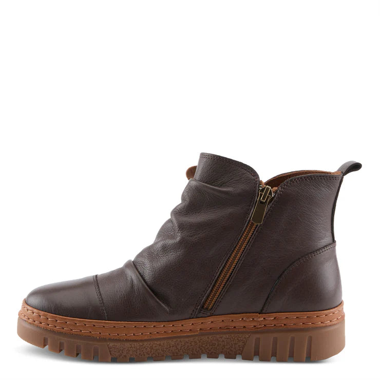 Spring Step Women's VanDis Low Leather Zip Boot in Dark Brown
