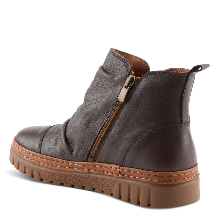 Spring Step Women's VanDis Low Leather Zip Boot in Dark Brown