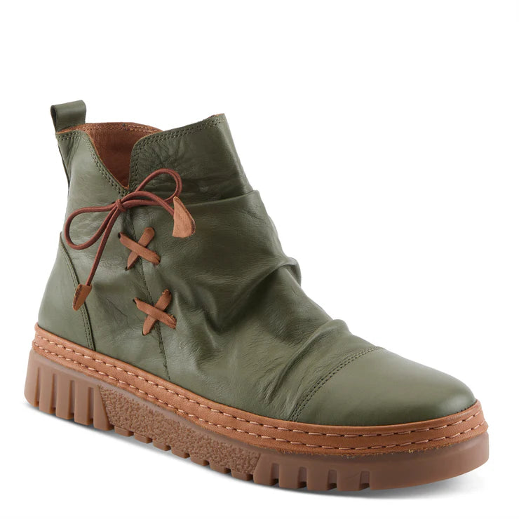 Spring Step Women's VanDis Low Leather Zip Boot in Olive