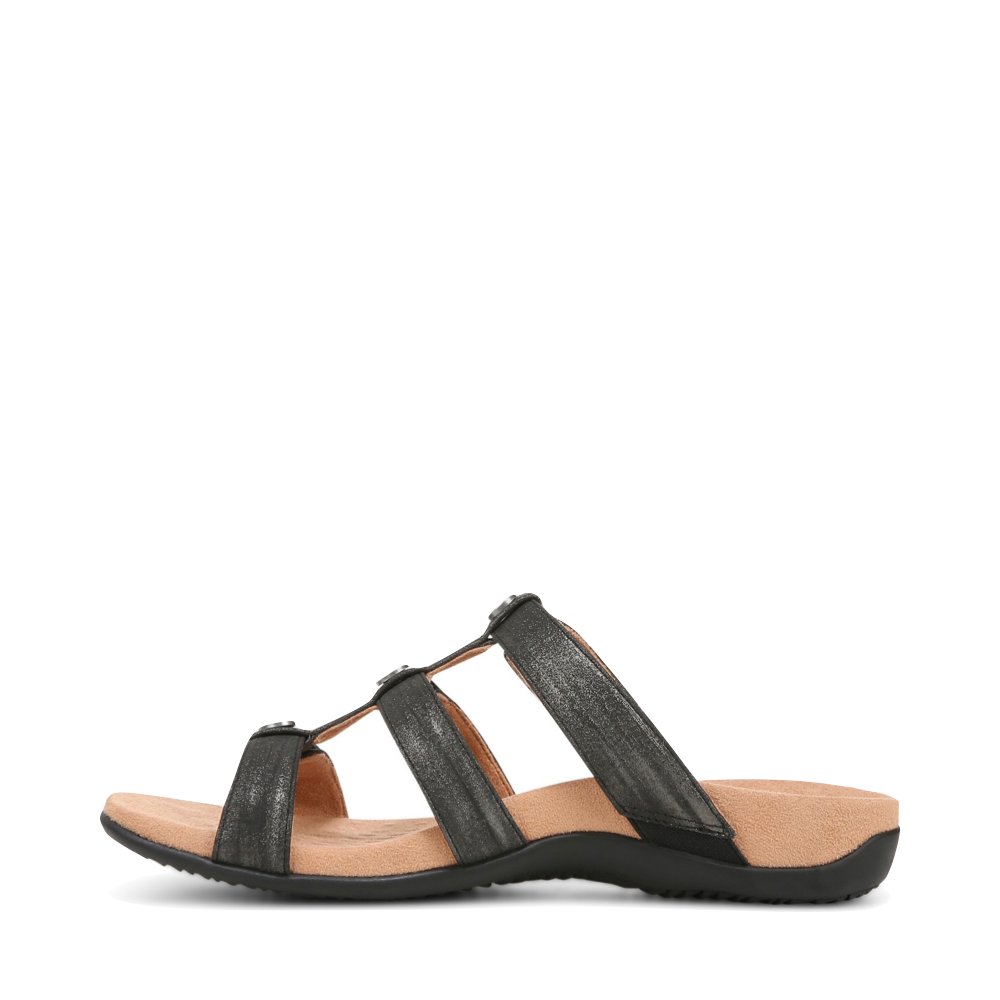 Side (left) view of Vionic Amber Slide Sandal for women.