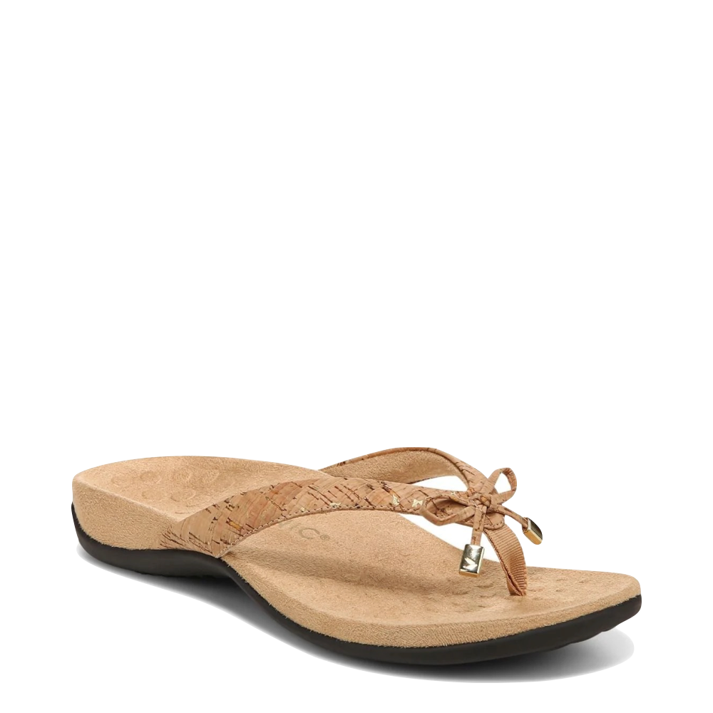 Vionic Women's Bella II Toe Post Flip Sandal in Gold Cork