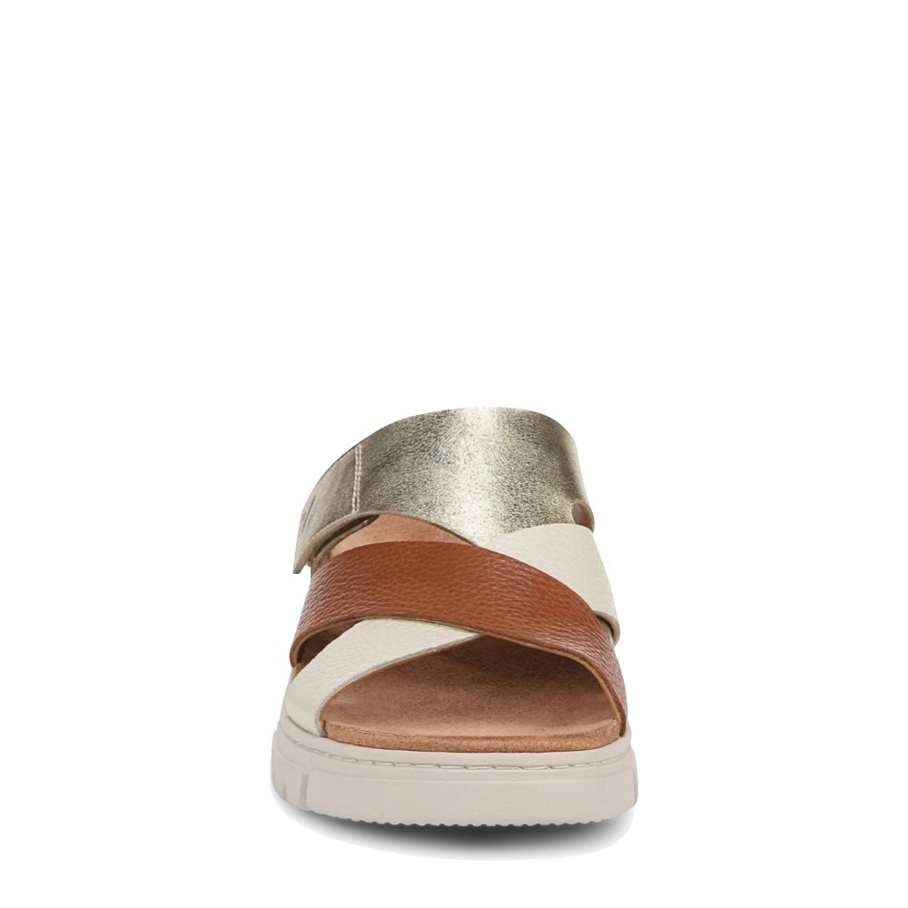 Front view of Vionic Uptown Sunset Leather Slide Wedge Sandal for women.