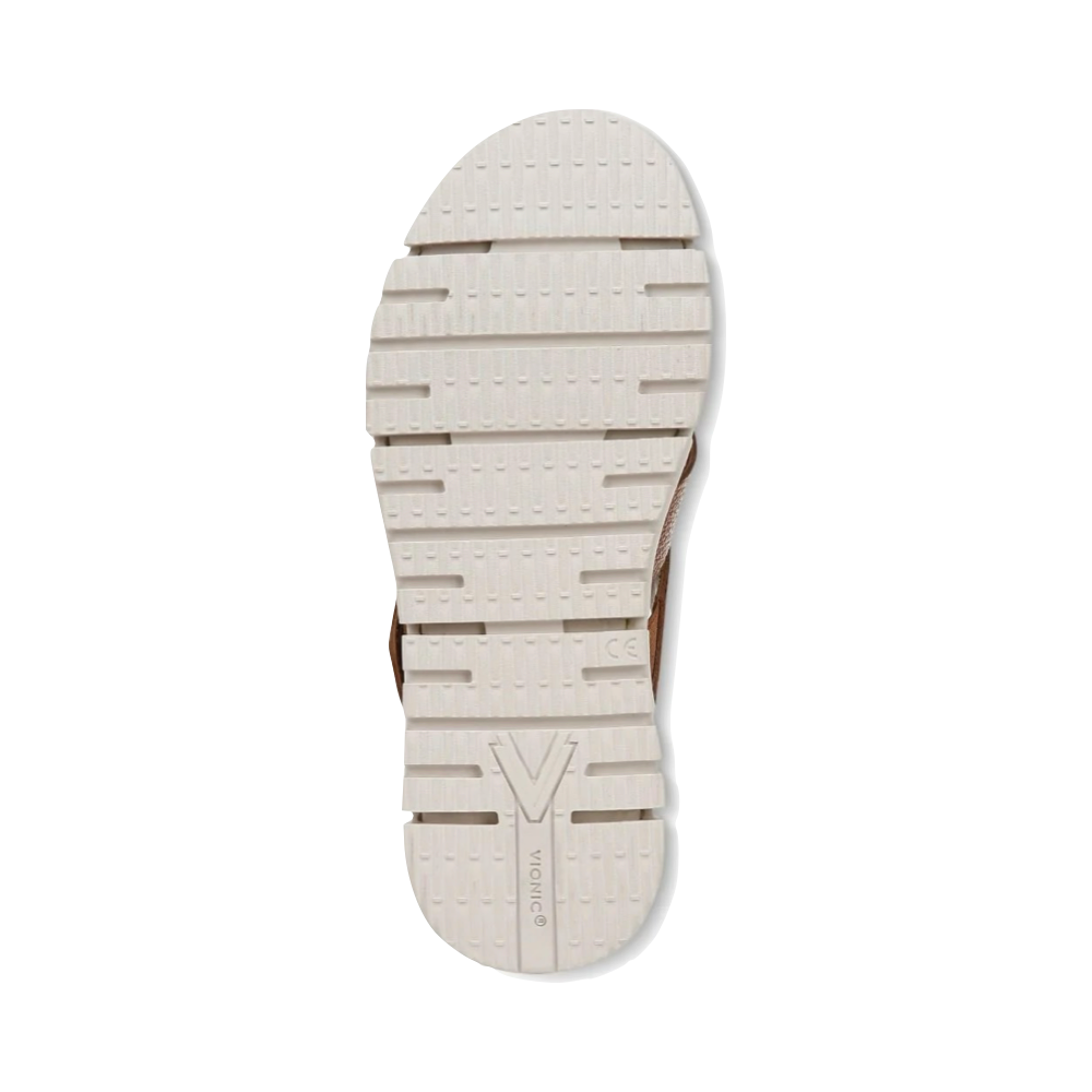 Bottom view of Vionic Uptown Sunset Leather Slide Wedge Sandal for women.