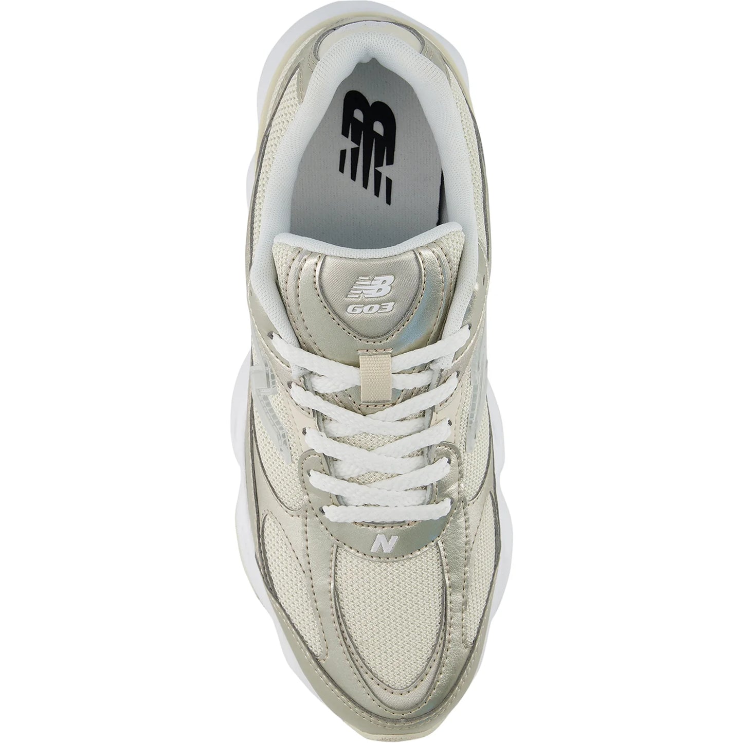 New Balance Women's 603 Lifestyle Sneaker in Linen with Light Gold Metallic