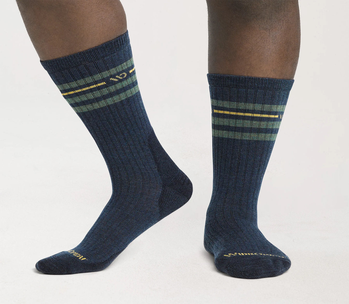 Wide Open by Darn Tough Men's Vintage Stripe Cushioned Crew Socks in Denim
