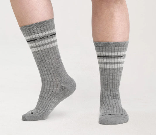 Wide Open by Darn Tough Men's Vintage Stripe Cushioned Crew Socks in Light Grey