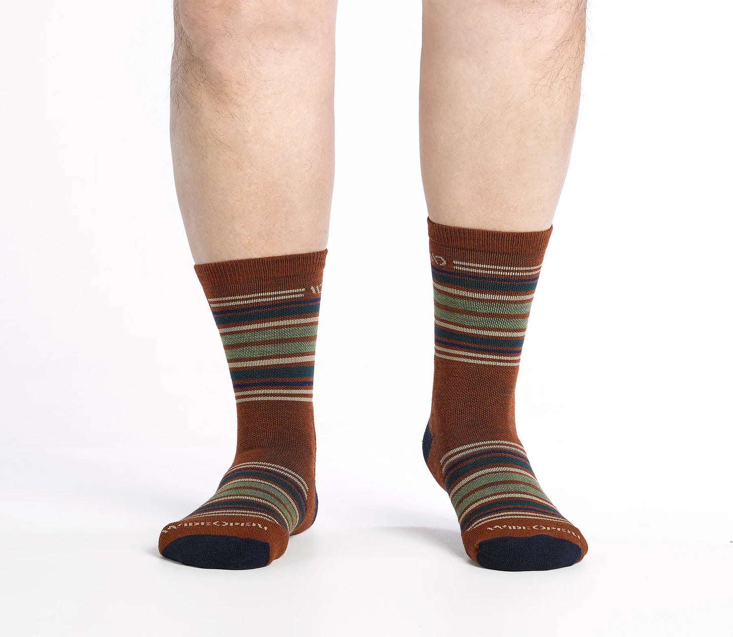 Wide Open by Darn Tough Men's Multi Stripe Cushioned Micro Crew Sock in Chestnut