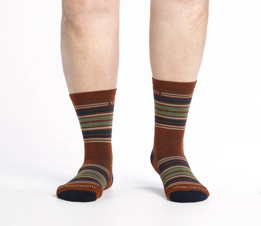 Wide Open by Darn Tough Men's Multi Stripe Cushioned Micro Crew Sock in Chestnut