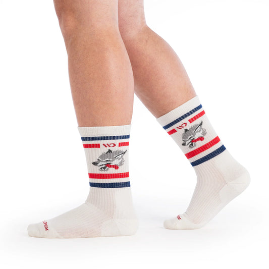 Wide Open by Darn Tough Men's Varsity Cushioned Crew Sock in White Wolf