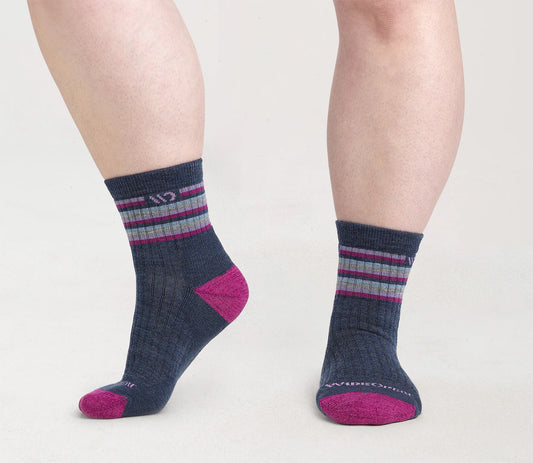 Wide Open by Darn Tough Women's Multi Stripe Cushioned Micro Crew Sock in Denim