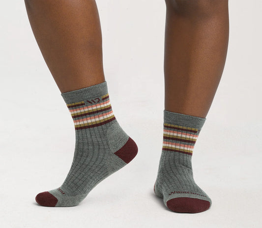 Wide Open by Darn Tough Women's Multi Stripe Cushioned Micro Crew Sock in Taupe