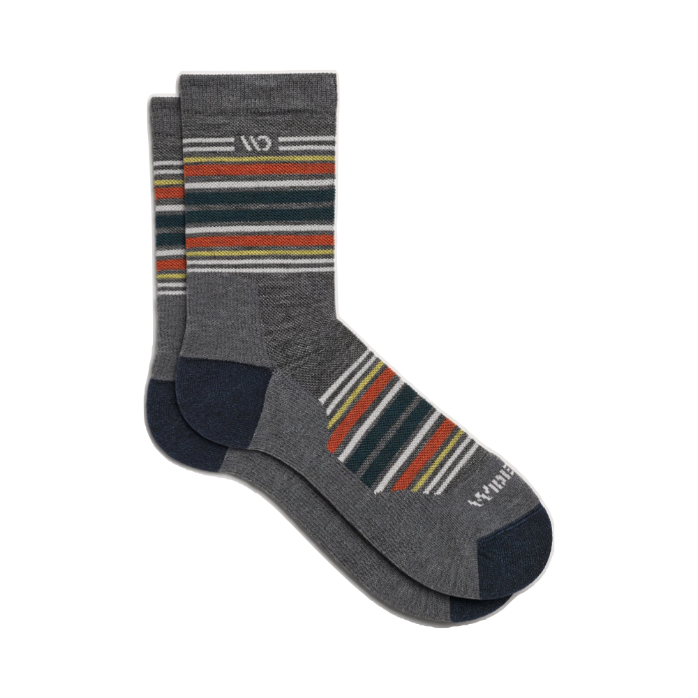 Side (right) view of Wide Open by Darn Tough Multi Stripe Cushioned Micro Crew Sock for men.