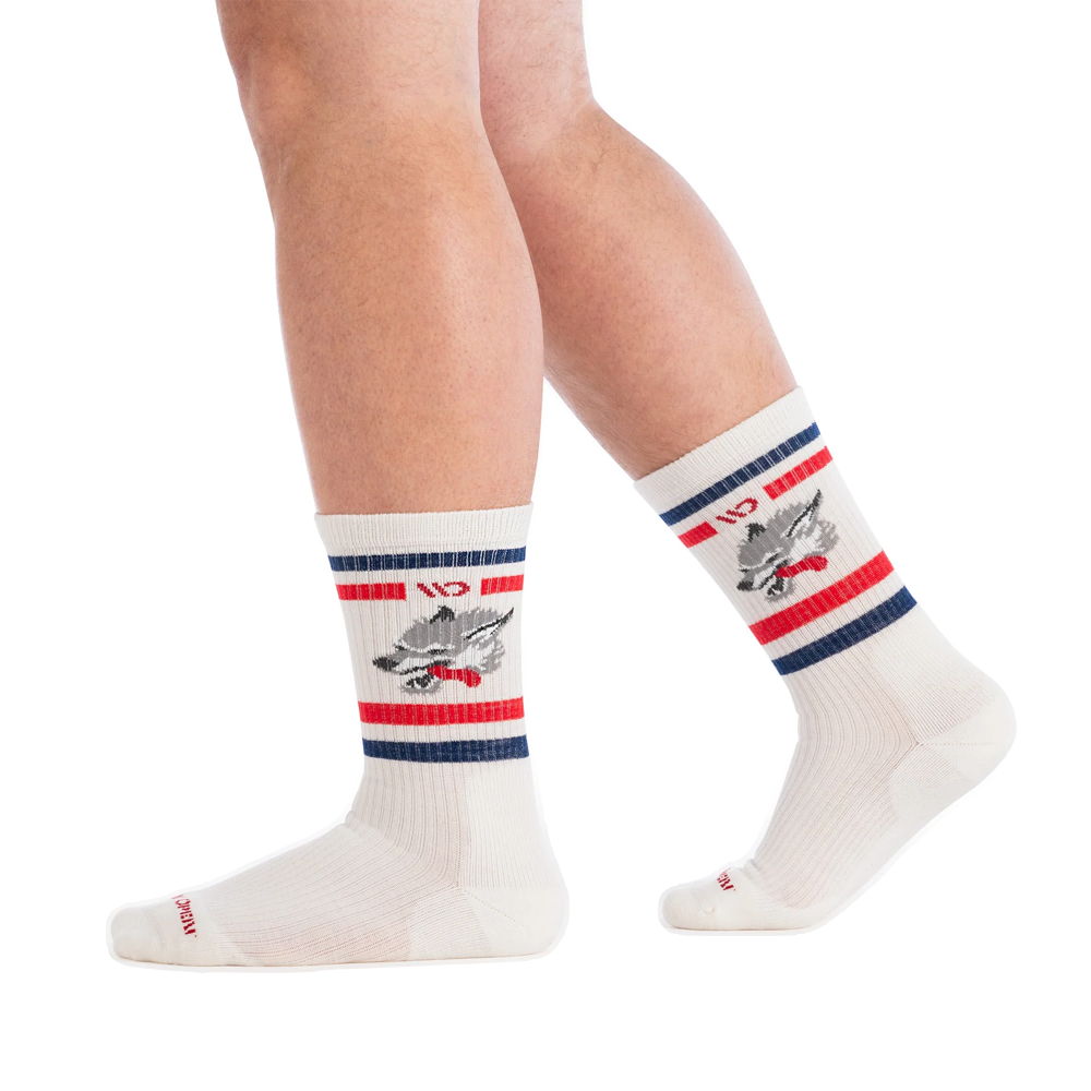 Model view of Wide Open by Darn Tough Varsity Cushioned Crew Sock for men.