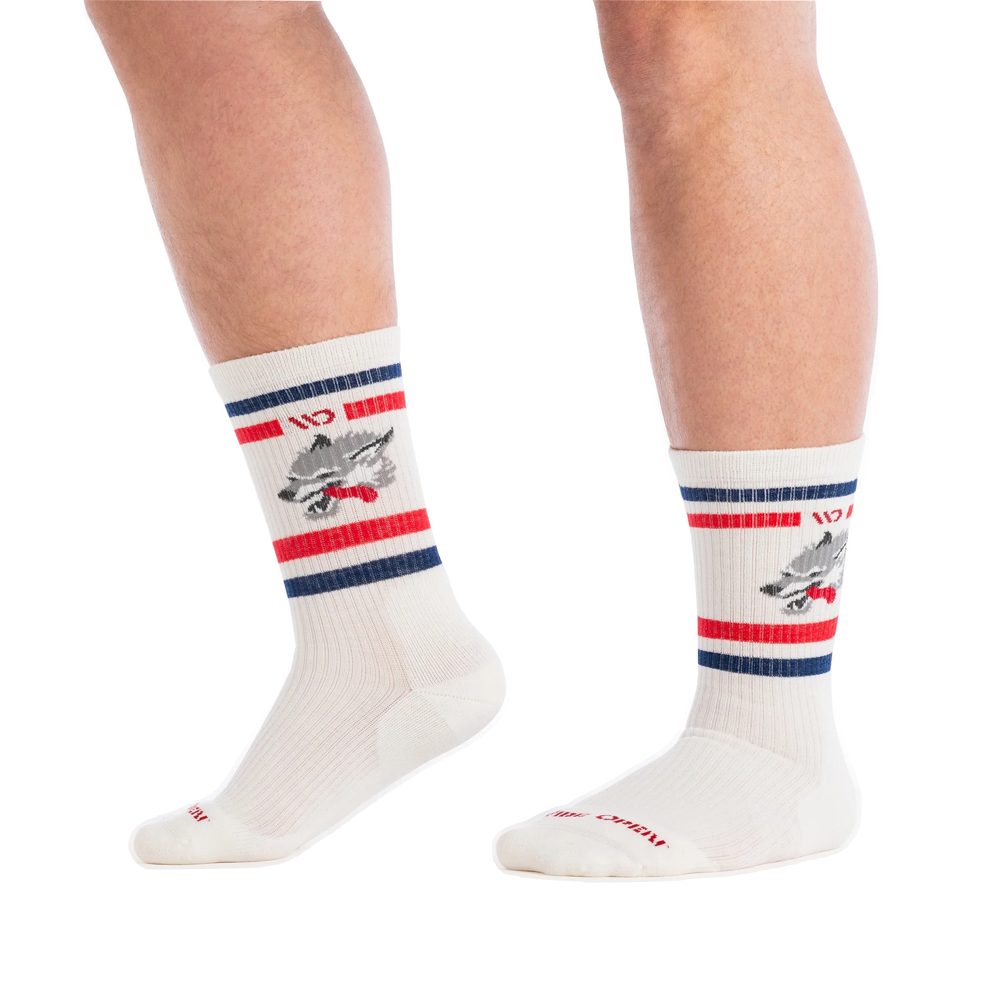 Model view of Wide Open by Darn Tough Varsity Cushioned Crew Sock for men.