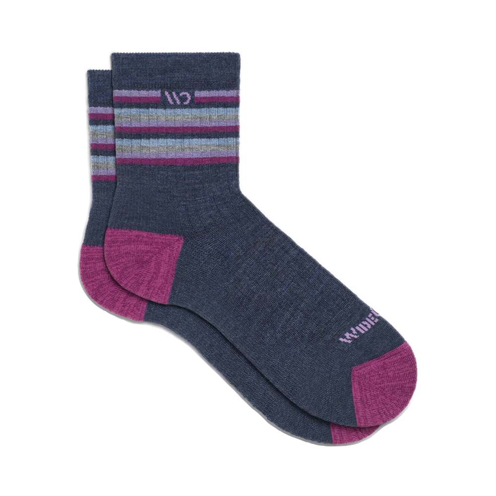 Side (right) view of Wide Open by Darn Tough Multi Stripe Cushioned Micro Crew Sock for women.