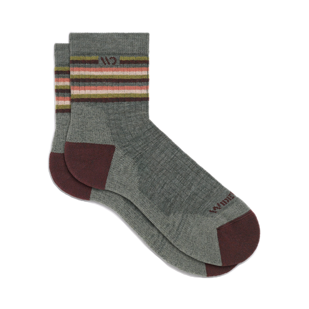 Side (right) view of Wide Open by Darn Tough Multi Stripe Cushioned Micro Crew Sock for women.